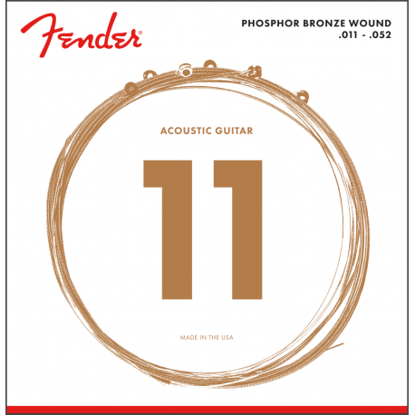Fender Phosphor Bronze Acoustic Guitar Strings, Ball End, 60CL .011-.052 Gauges, (6)