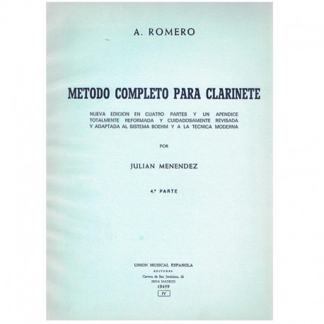 Romero, A. Método Completo para Clarinete Vol.4. UME