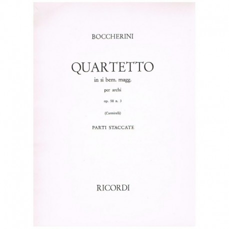 Boccherini. Cuarteto en SIb Mayor Op.58 Nº3 (2 Violines, Viola, Cello). Ricordi