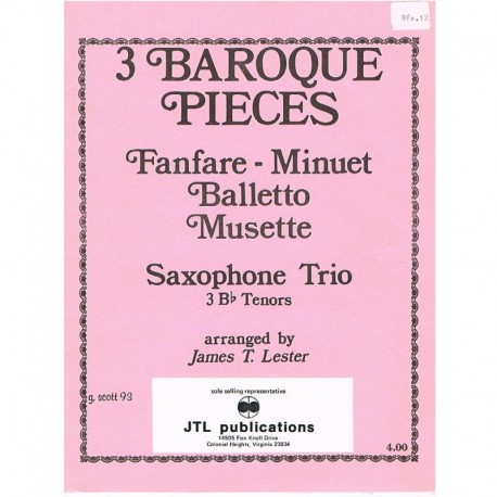 Duncombe/Lohlein/Bach. 3 Piezas Barrocas (3 Saxofones Tenores). JTL Publications