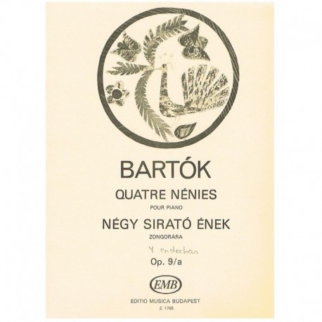 Bartok, Bela. 4 Endechas para Piano Op.9/a. Editio Música Budapest